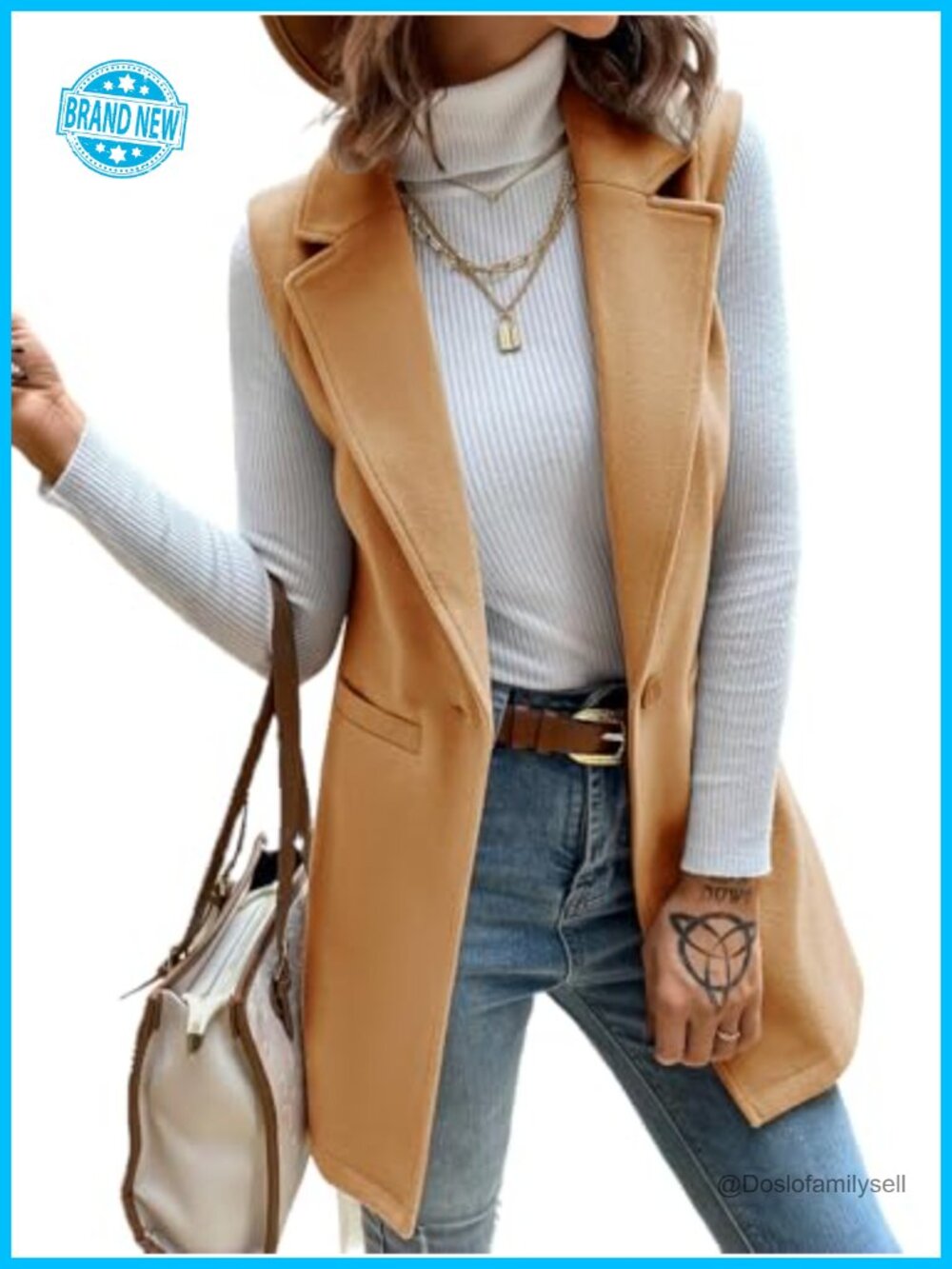 Wool Blend Sleeveless Long Vest Blazer Jacket Winter Outerwear